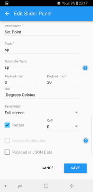 MQTT Slider Panel
